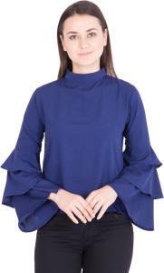 Khhalisi Casual Full Sleeve Solid Women's Blue Top