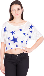 Khhalisi Casual Short Sleeve Printed Women's White Top