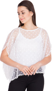 Khhalisi Casual Short Sleeve Self Design Women's White Top
