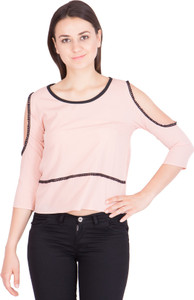 Khhalisi Casual 3/4th Sleeve Solid Women's Pink Top