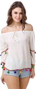 Damen Mode Casual 3/4th Sleeve Solid Women's White Top