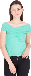 Khhalisi Casual Short Sleeve Solid Women's Green Top
