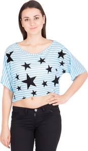 Khhalisi Casual Short Sleeve Printed Women's Blue Top