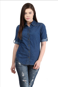 Mayra Women's Solid Casual Denim Blue Shirt