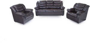 Furnicity Leatherette 3 + 1 + 1 Brown Sofa Set