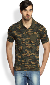 Difference of Opinion Printed Men's Polo Neck Green T-Shirt