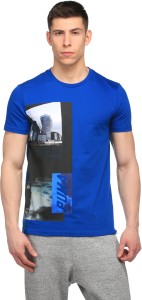 Puma Printed Men Round Neck Blue T-Shirt