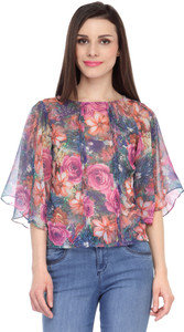 Cation Casual Half Sleeve Floral Print Women's Multicolor Top