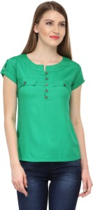Cation Casual Short Sleeve Solid Women's Green Top
