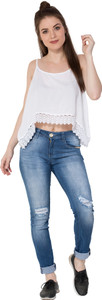 SECRETBAZAAR Party Sleeveless Solid Women's White Top