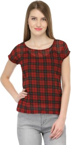 Cation Casual Short Sleeve Checkered Women's Red Top