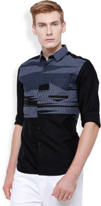Locomotive Men's Printed Casual Black, Grey Shirt