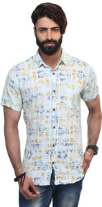 Vintage Soul Men's Floral Print Casual White Shirt