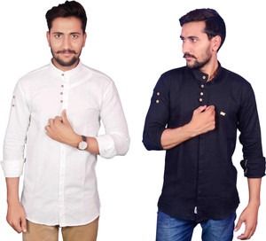 Duenite Men's Solid Casual White Shirt