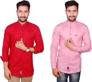 Duenite Men's Solid Casual Red Shirt