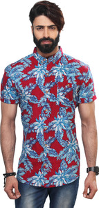 Vintage Soul Men's Floral Print Casual Red Shirt