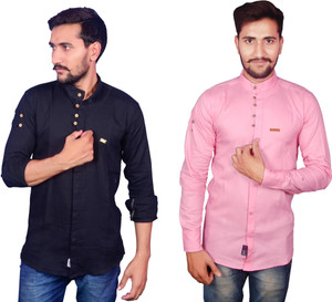 Duenite Men's Solid Casual Black Shirt