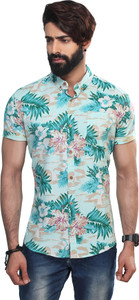Vintage Soul Men's Floral Print Casual Green Shirt