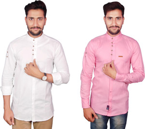 Duenite Men's Solid Casual White Shirt