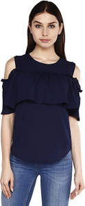 Good Fashion Party Butterfly Sleeve Solid Women's Blue Top