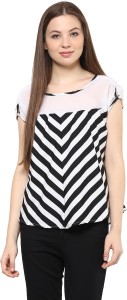 Mayra Party Short Sleeve Striped Women's White Top