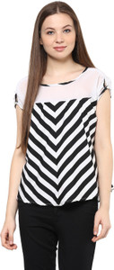 Mayra Party Short Sleeve Striped Women's White Top