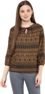 Mayra Party 3/4th Sleeve Solid Women's Brown Top