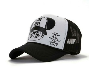 Friendskart Printed Stay Real Black And White Colour Half Net Cap In Baseball Style For Boys And Girls Cap