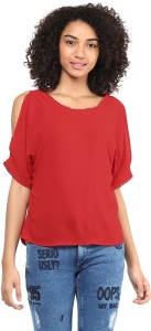 Harpa Casual Short Sleeve Solid Women's Red Top