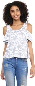 Harpa Casual Short Sleeve Floral Print Women's White Top