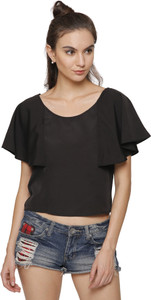 Marzeni Party Cape Sleeve Solid Women's Black Top