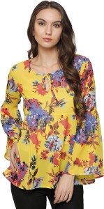 Marzeni Casual Bell Sleeve Floral Print Women's Multicolor Top