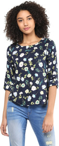 Harpa Casual 3/4th Sleeve Floral Print Women's Dark Blue Top