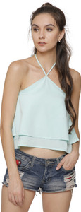 Marzeni Casual Sleeveless Solid Women's Light Blue Top