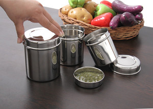 Bhalaria Ubha Dabba Set 3 Pieces - 250 ml, 450 ml, 600 ml Stainless Steel Food Storage