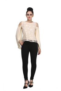 Goddess Casual Full Sleeve Printed Women's Beige Top