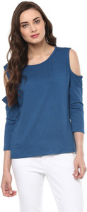 Zimaleto Casual 3/4th Sleeve Solid Women's Blue Top