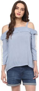 Zimaleto Casual 3/4th Sleeve Solid Women's Blue Top