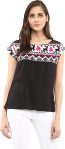 Zimaleto Casual Sleeveless Printed Women's Black Top