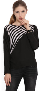 United Colors of Benetton Casual Full Sleeve Printed, Solid Women's Black Top