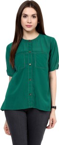 Zimaleto Casual Short Sleeve Solid Women's Green Top