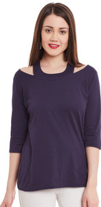 Zimaleto Casual 3/4th Sleeve Solid Women's Blue Top