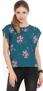 United Colors of Benetton Casual Cap Sleeve Solid Women's Green Top
