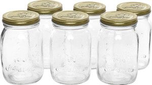 Serenus Homes Preserve Mason Jar for Canning / Storing with Airtight Gold Metal Lid - 500 ml Glass Multi-purpose Storage Container
