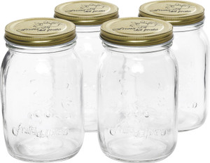Serenus Homes Preserve Mason Jar for Canning / Storing with Airtight Gold Metal Lid - 500 ml Glass Multi-purpose Storage Container