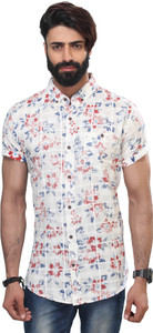 Vintage Soul Men's Floral Print Casual White Shirt