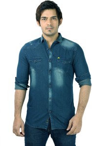 SHADE-45 Men's Solid Casual Denim Blue Shirt