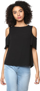 Harpa Casual Short Sleeve Solid Women's Black Top