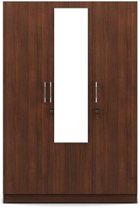 spacewood optima engineered wood 3 door wardrobe(finish color - walnut rigato, mirror included)