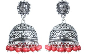 Waama Jewels Oxidised Silver Jhumka Jewellery Gift For Her, Mother, Sister, Girlfriend, Inspired by Ganesha Pearl Brass Jhumki Earring